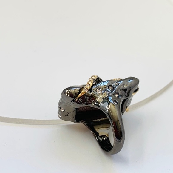 ALEXIS BITTAR • NEW Elements Gunmetal Gold Picture Jasper Crystal Orbiting Ring - Picture 2 of 11